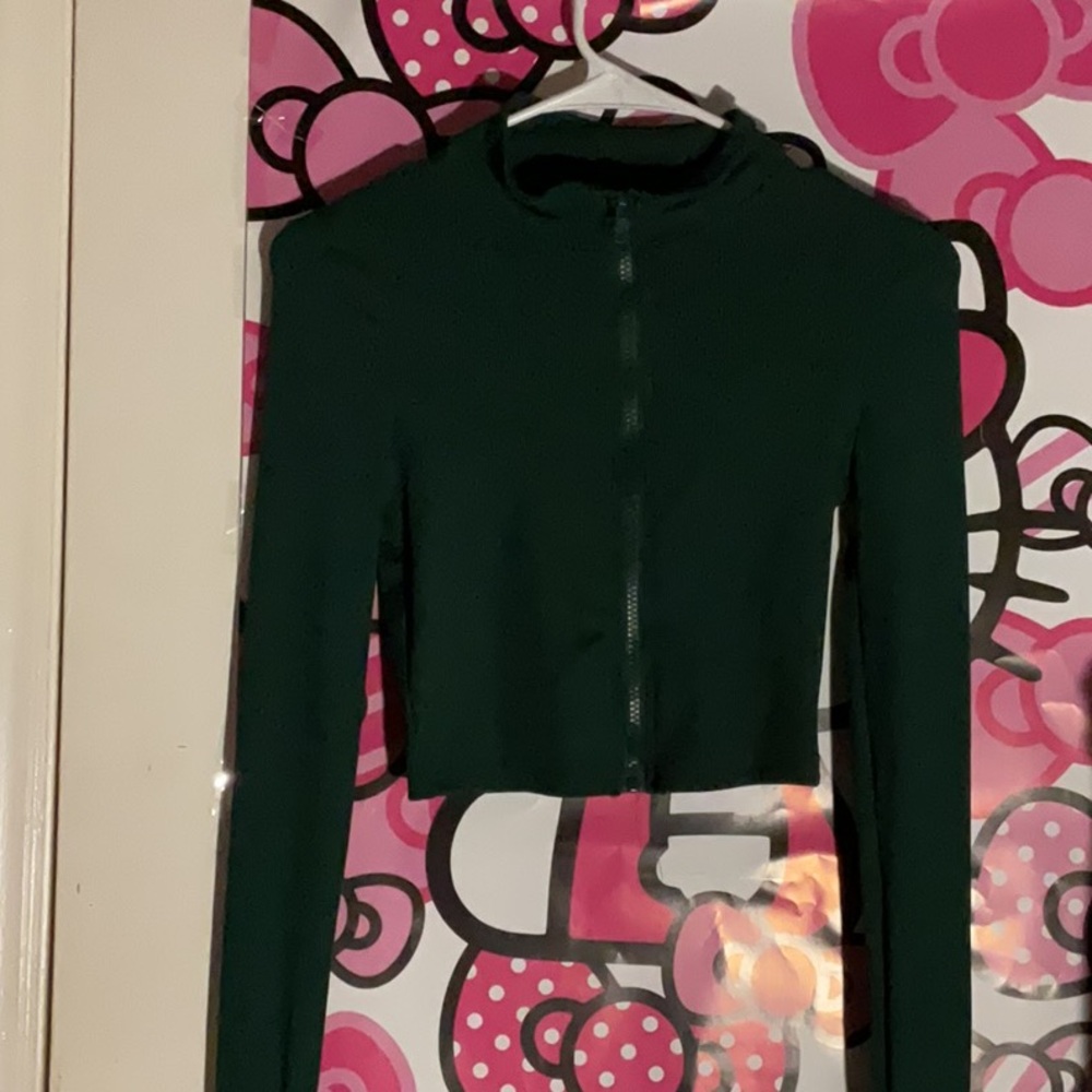 Dark Green Cropped Zip-Up Jacket
